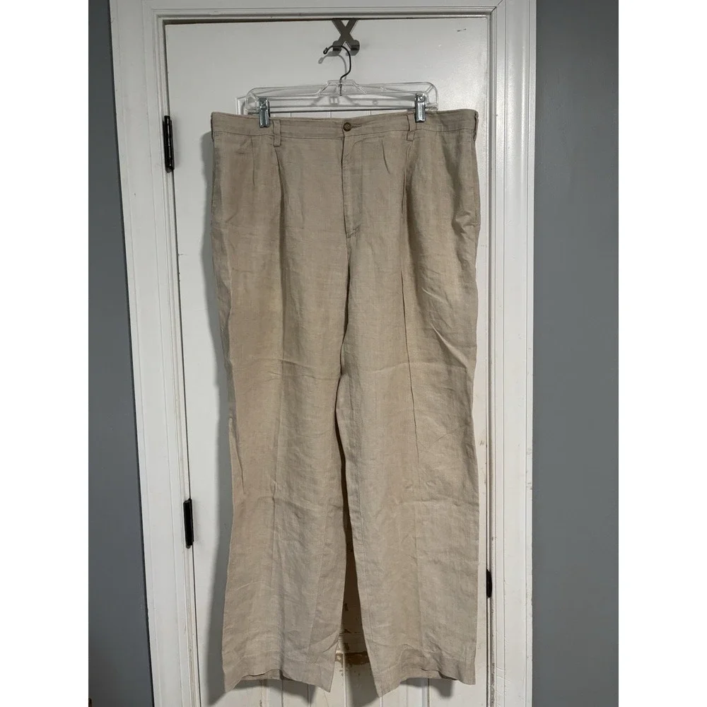 Nautica Rigger Mens 38/32 Beige Classic Fit 100% Linen Pants